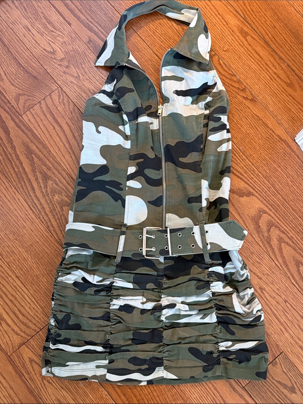 🎃Y2K Camo Halter Zip Dress with Belt